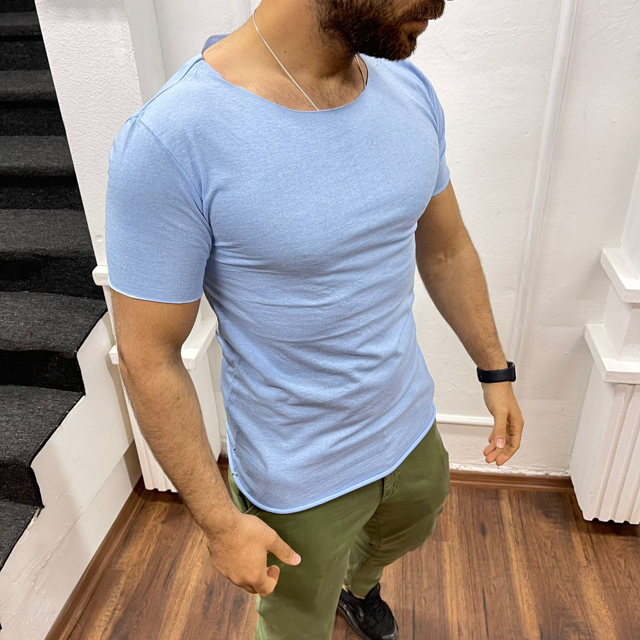 Açık Yaka Basic Tişört Bebe Mavi