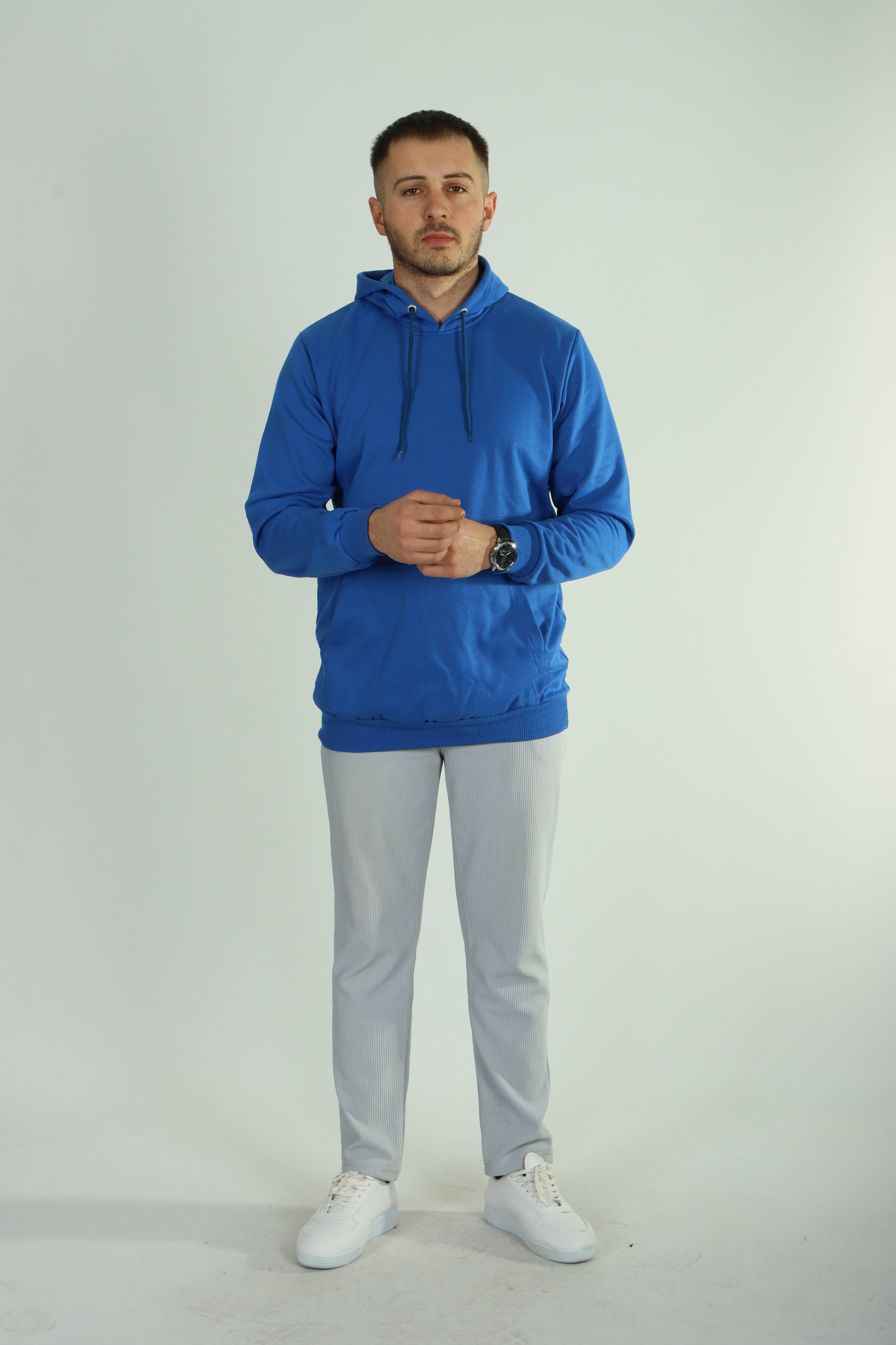Betep 2 İp Kapşonlu Sweat Saks Mavi