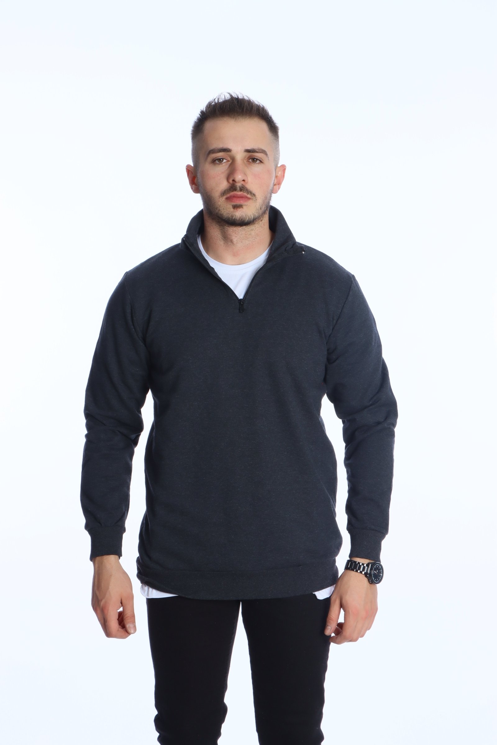 Betep 2 İplik Yarım Fermuar Sweat Füme