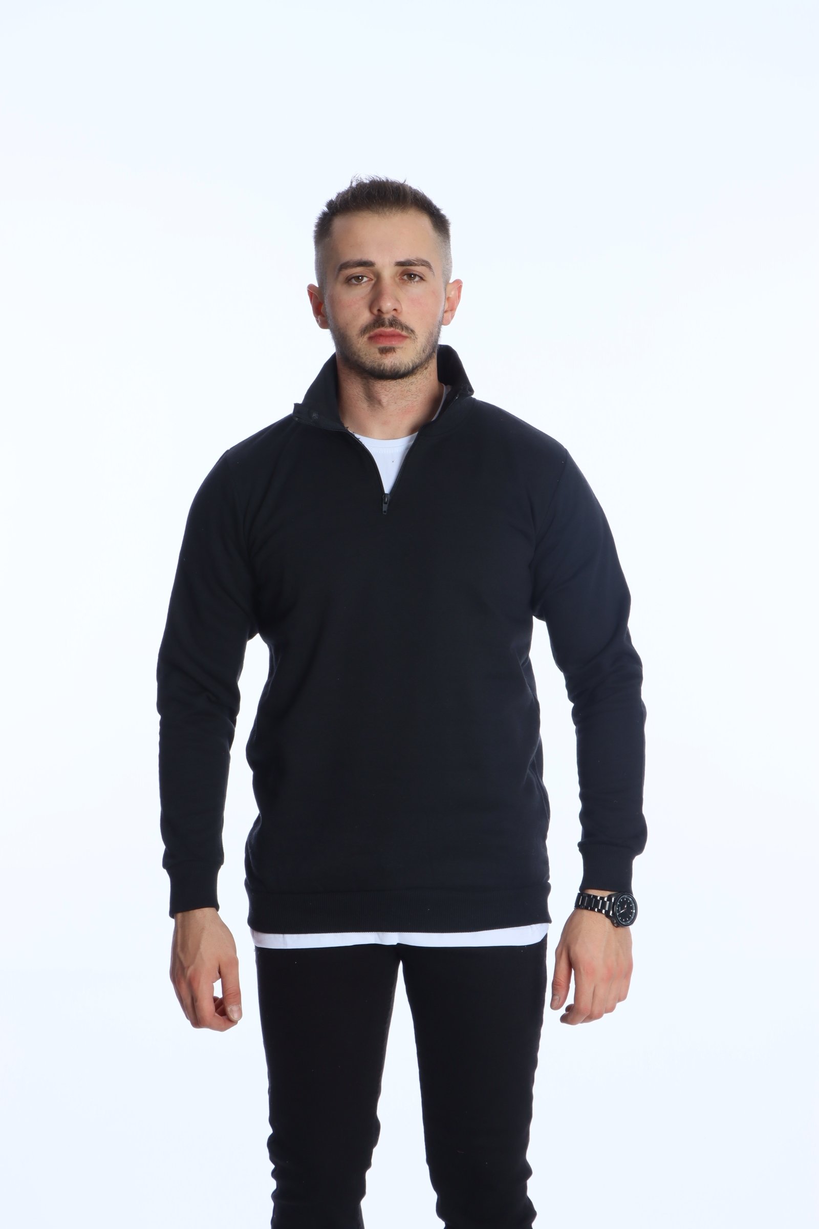 Betep 2 İplik Yarım Fermuar Sweat Siyah