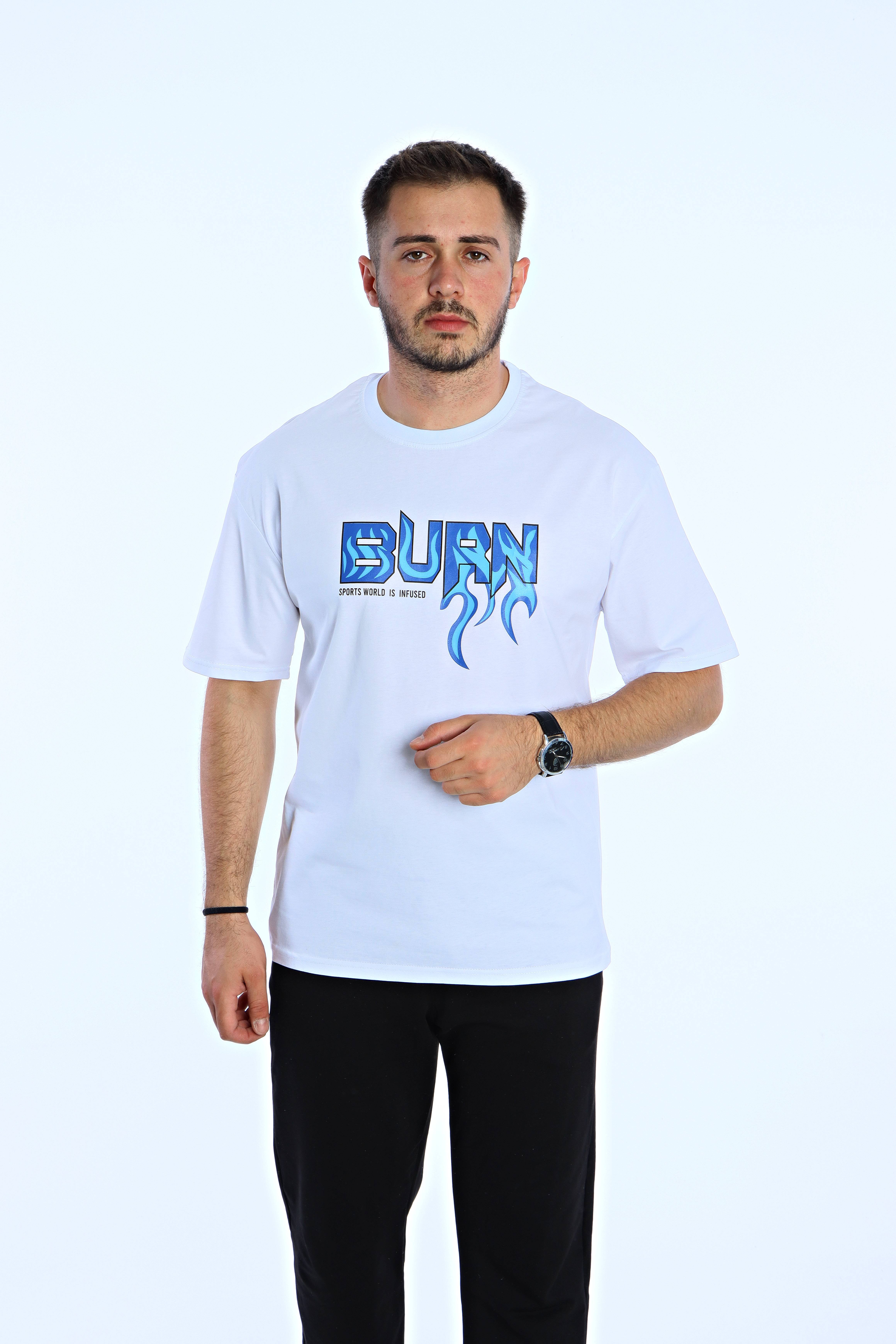 Burn Baskılı Oversize Tişört Beyaz