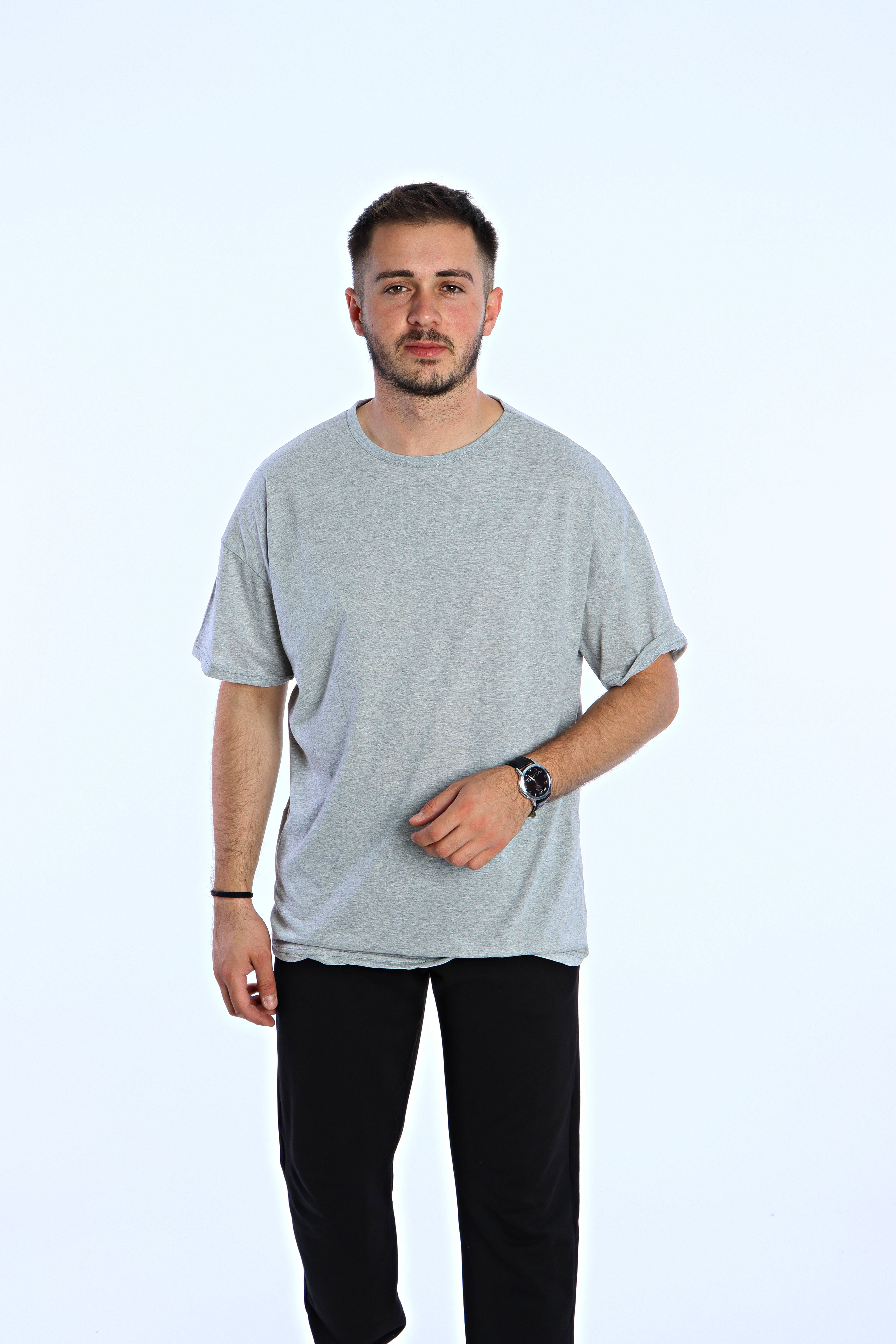 Düz Eko Oversize Tşört Açık Gri