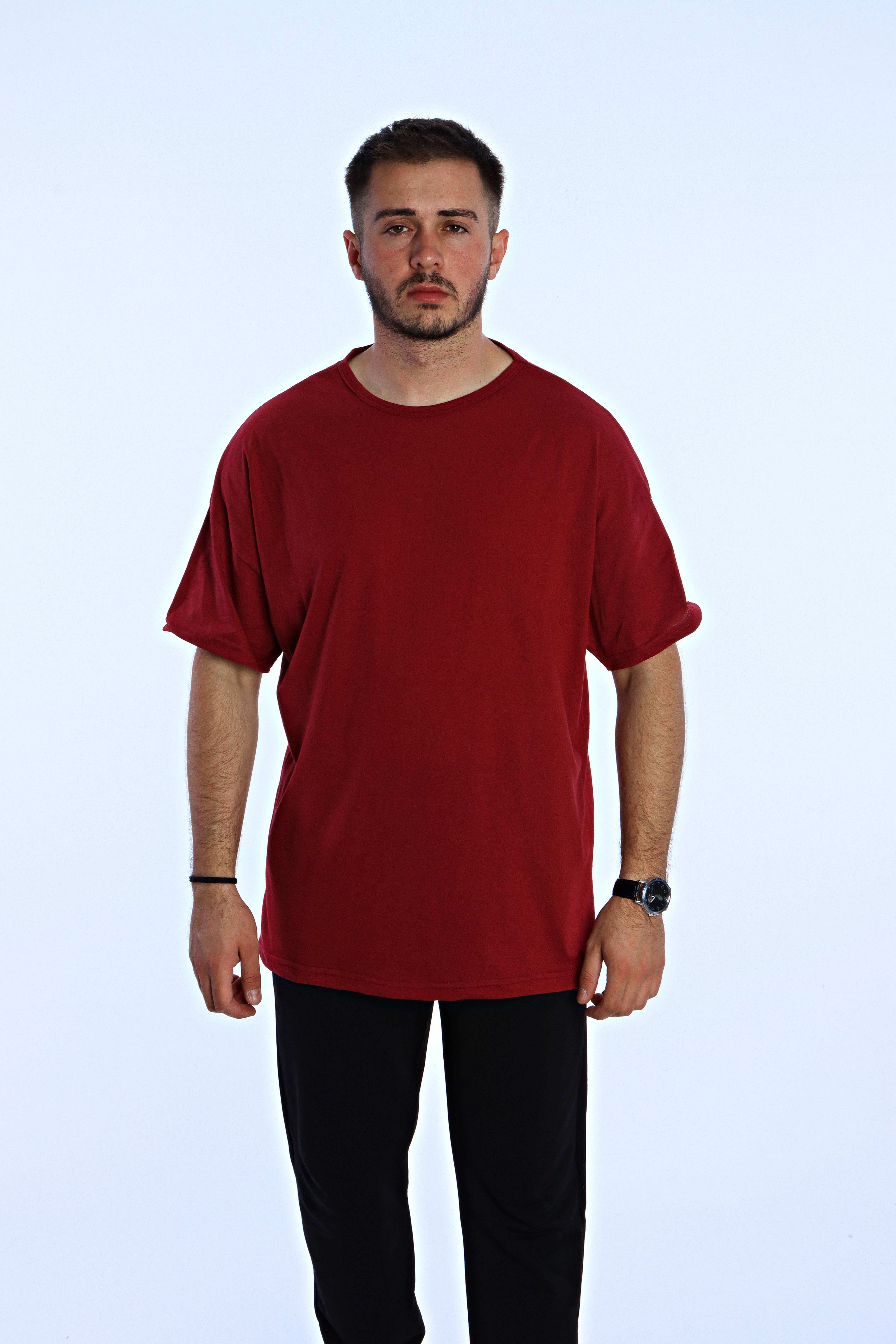 Düz Eko Oversize Tşört Bordo