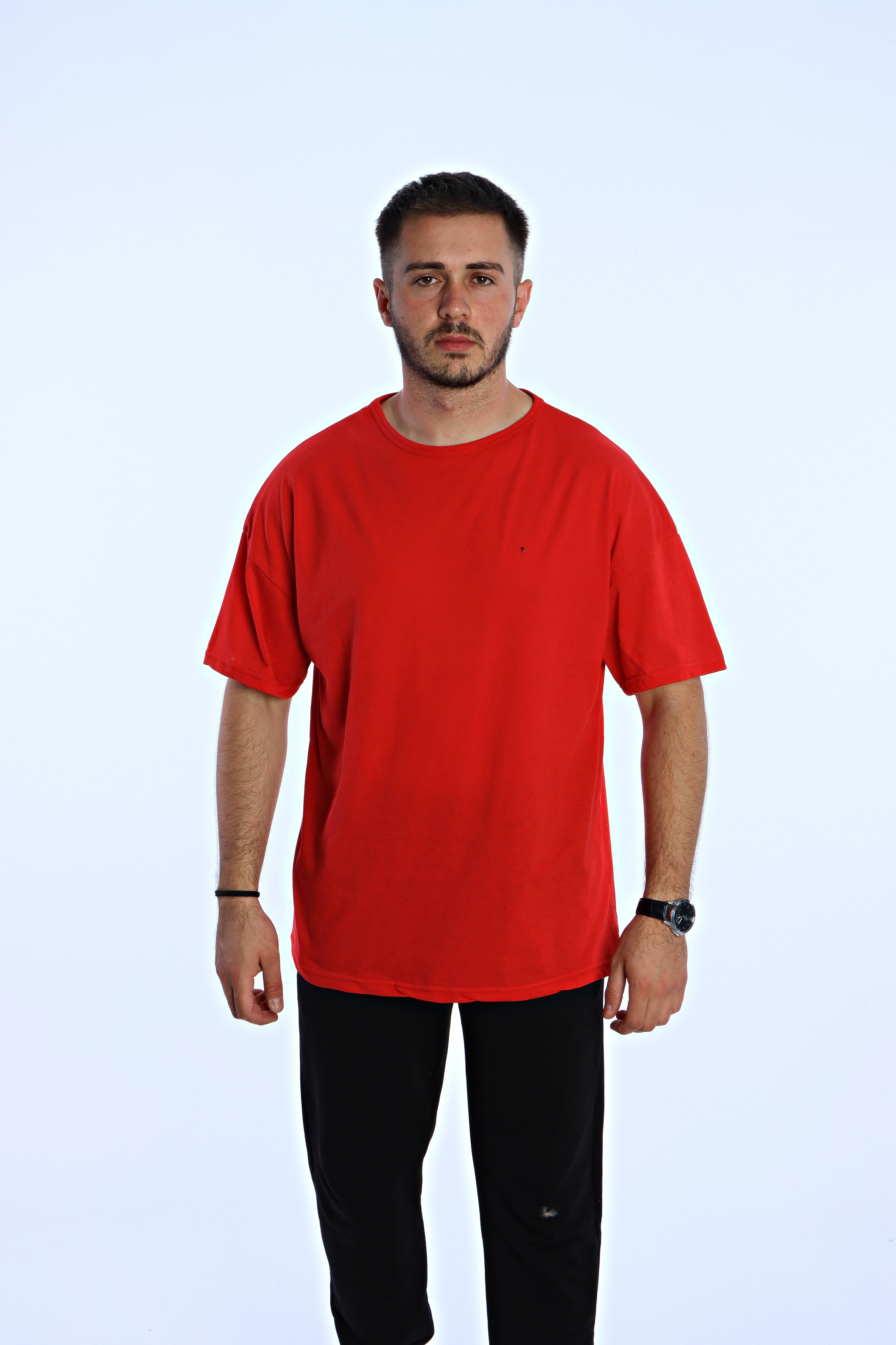 Düz Eko Oversize Tşört Kırmızı