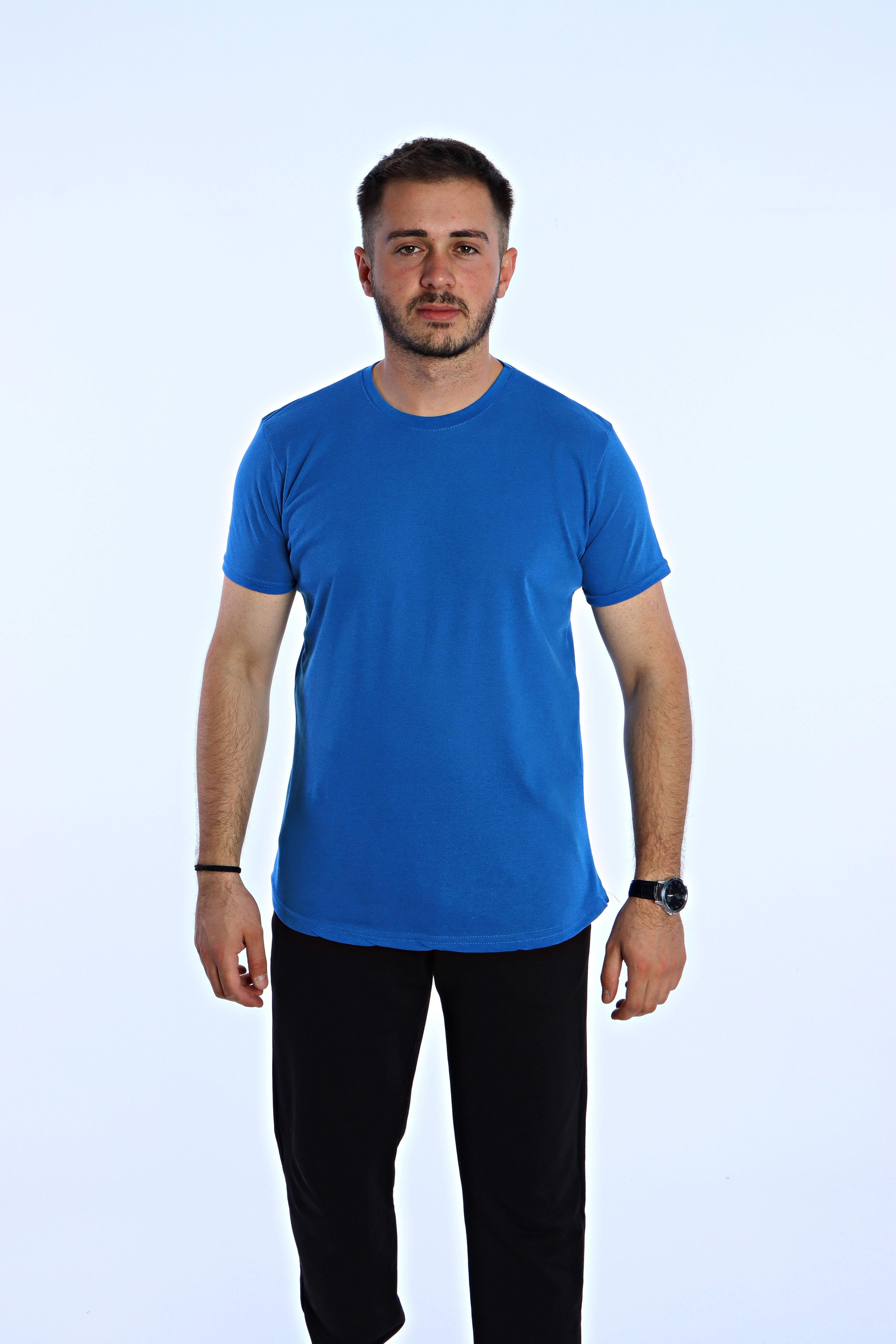 Düz Eko Oversize Tşört Saks Mavi