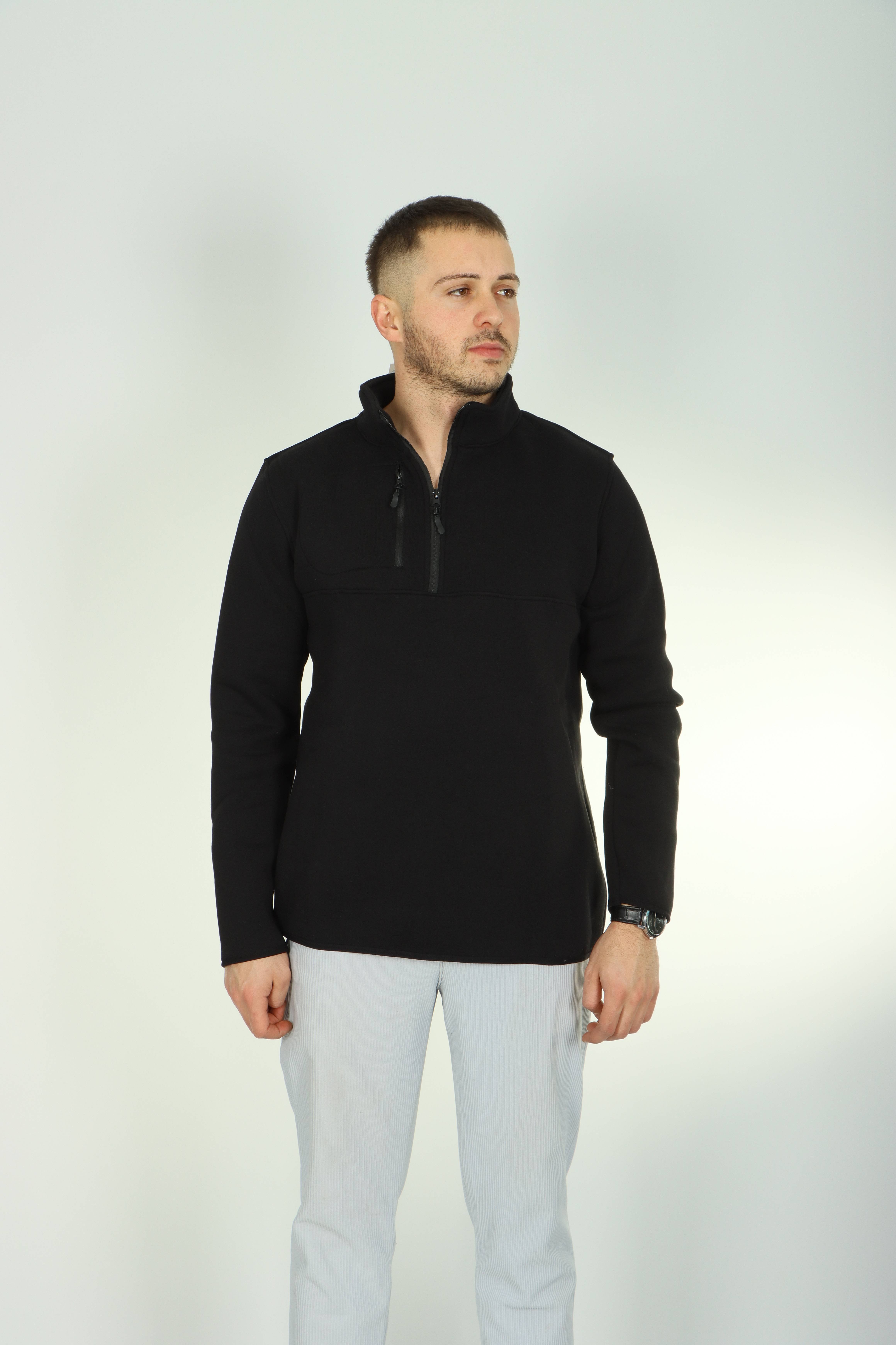 Eg38 3 İp Cepli Yarım Fermuar Sweat Siyah