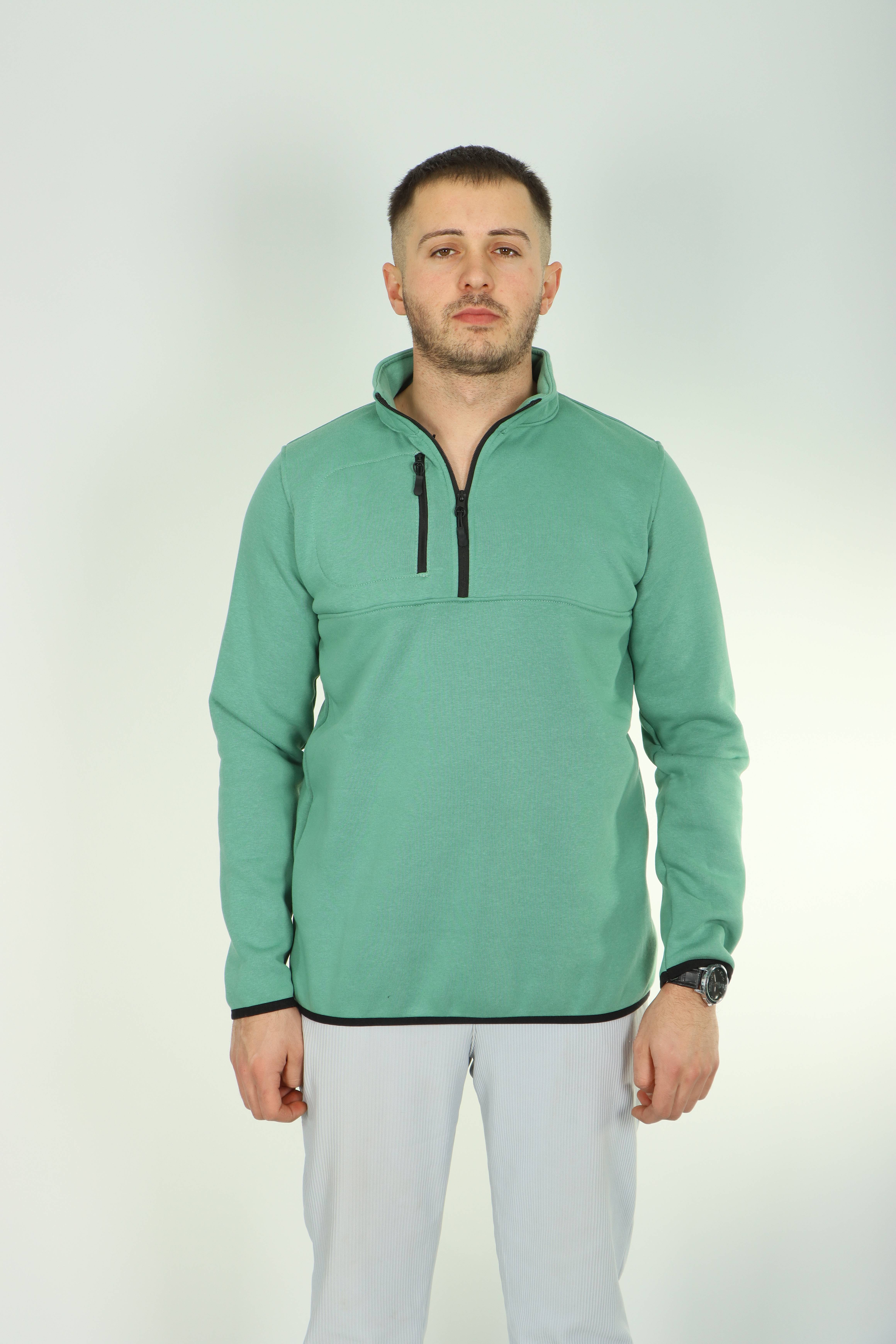 Eg38 3 İp Cepli Yarım Fermuar Sweat Yeşil