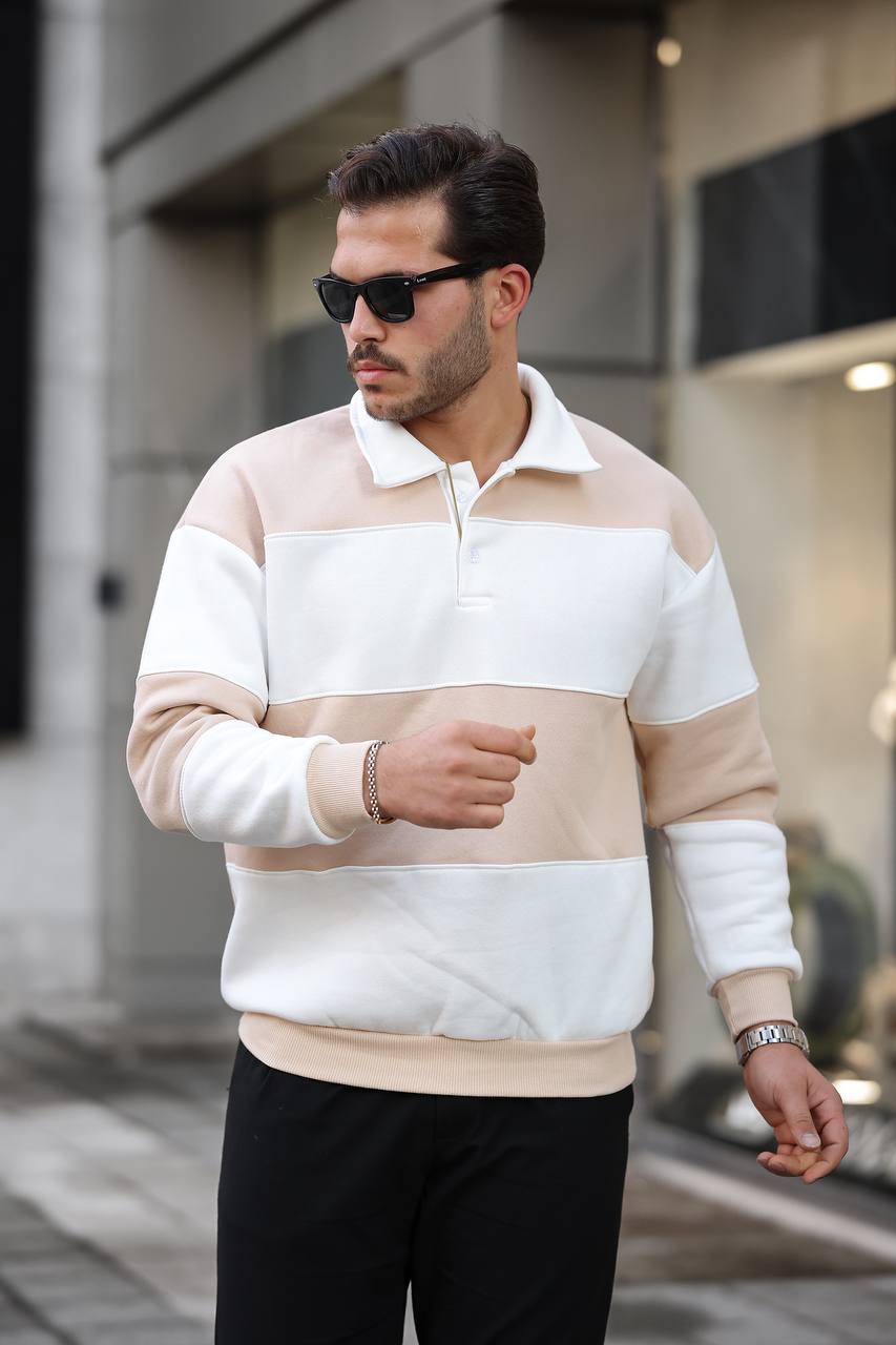 Eg38 3 İp Parçalı Sweat Krem