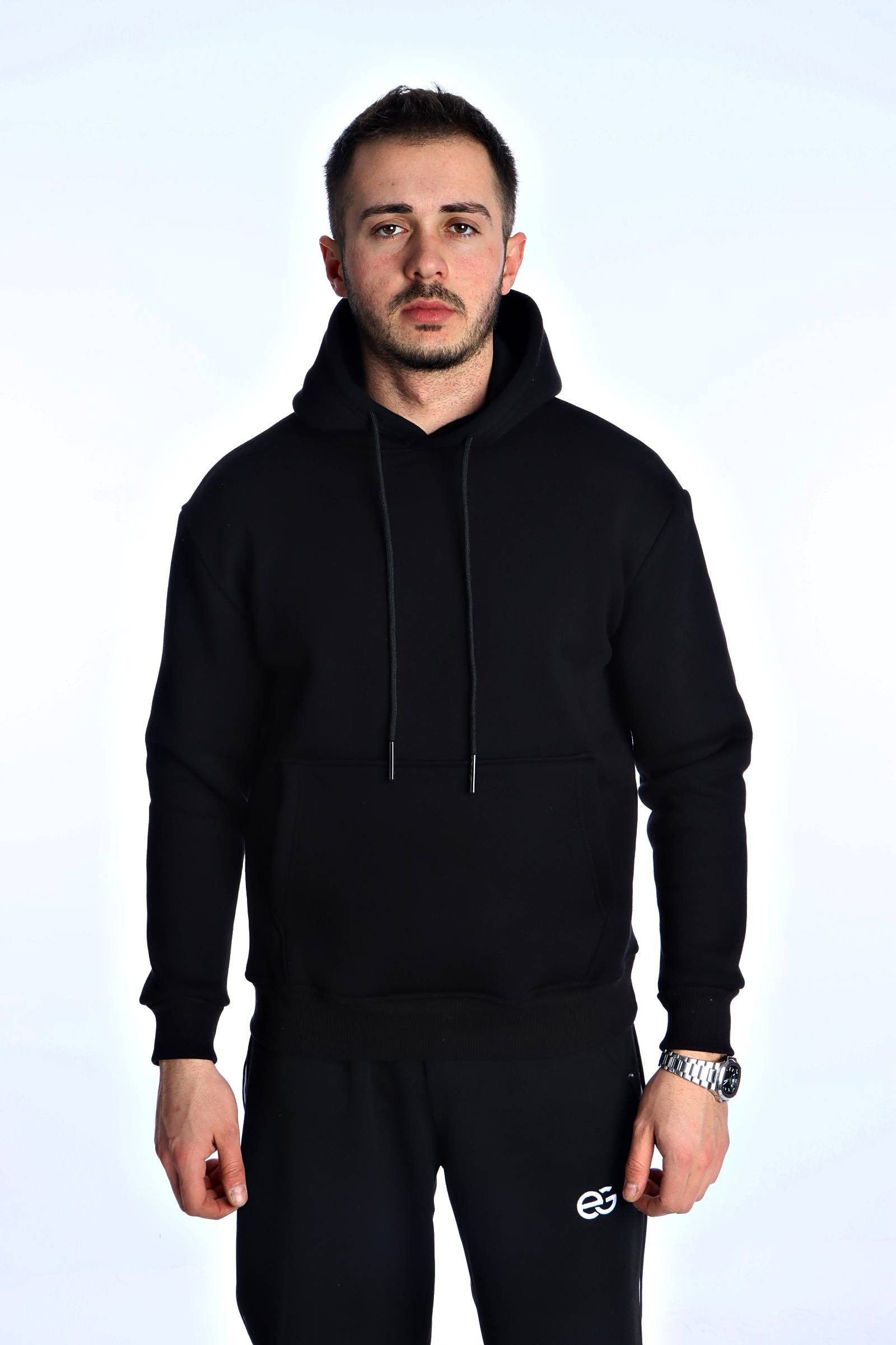 Eg38 Düz 3 İplik Kapşonlu Sweat 026 Siyah