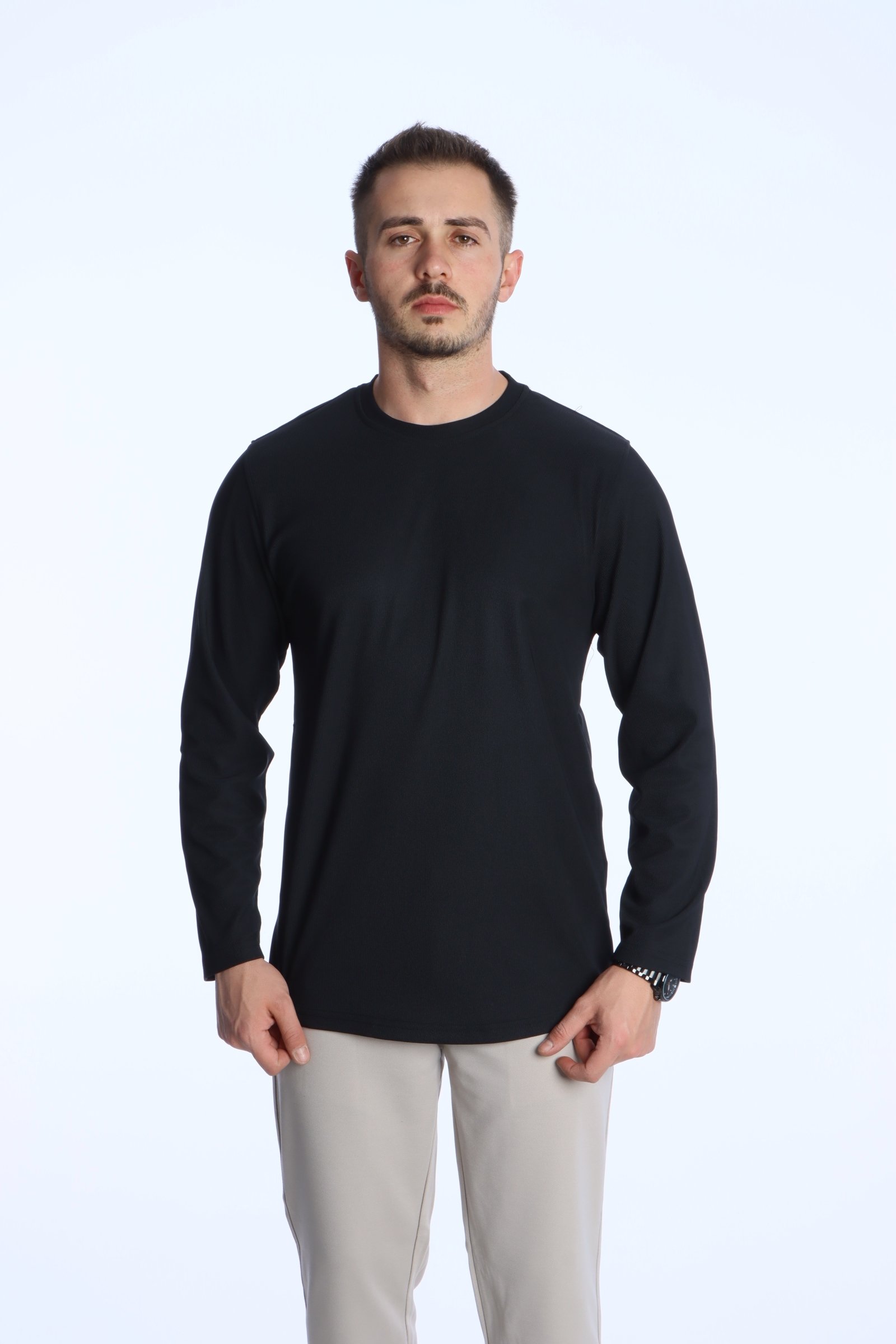 Eg38 İnci Diş Sıfır Yaka Sweat Siyah