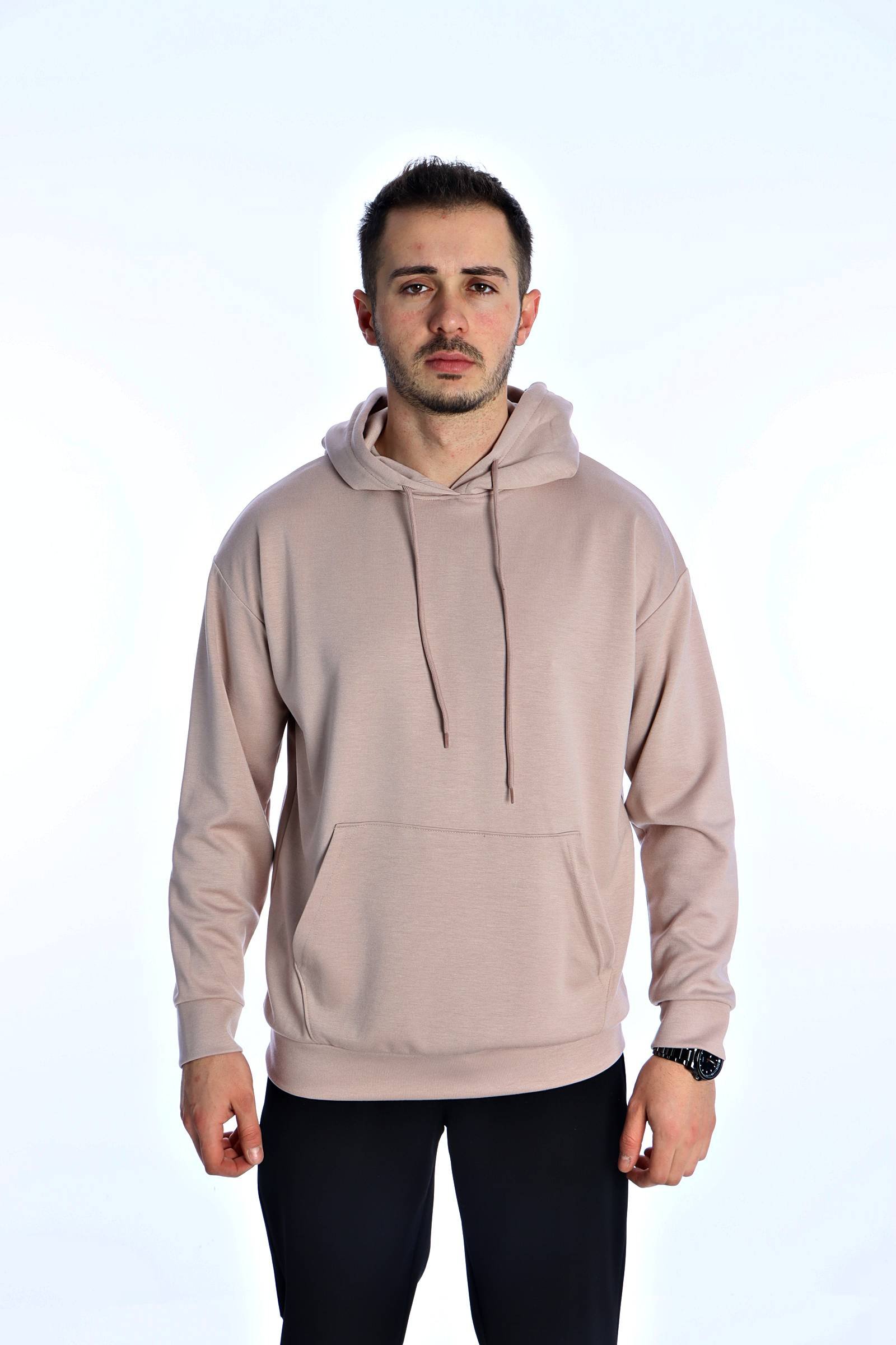 Eg38 Kanguru Cep Kapşonlu Modal Sweat Bej