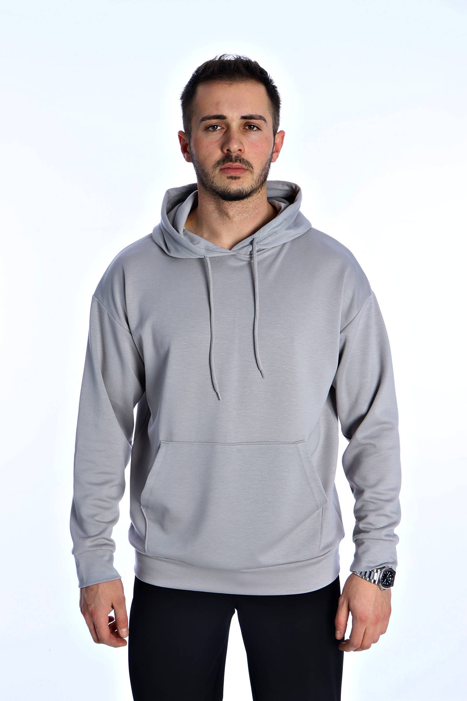 Eg38 Kanguru Cep Kapşonlu Modal Sweat Gri