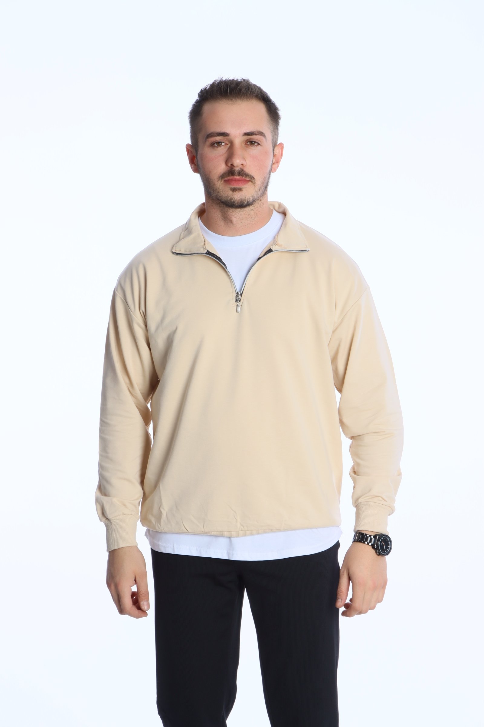 Eg38 Kompak Yarım Fermuar Sweat Bej