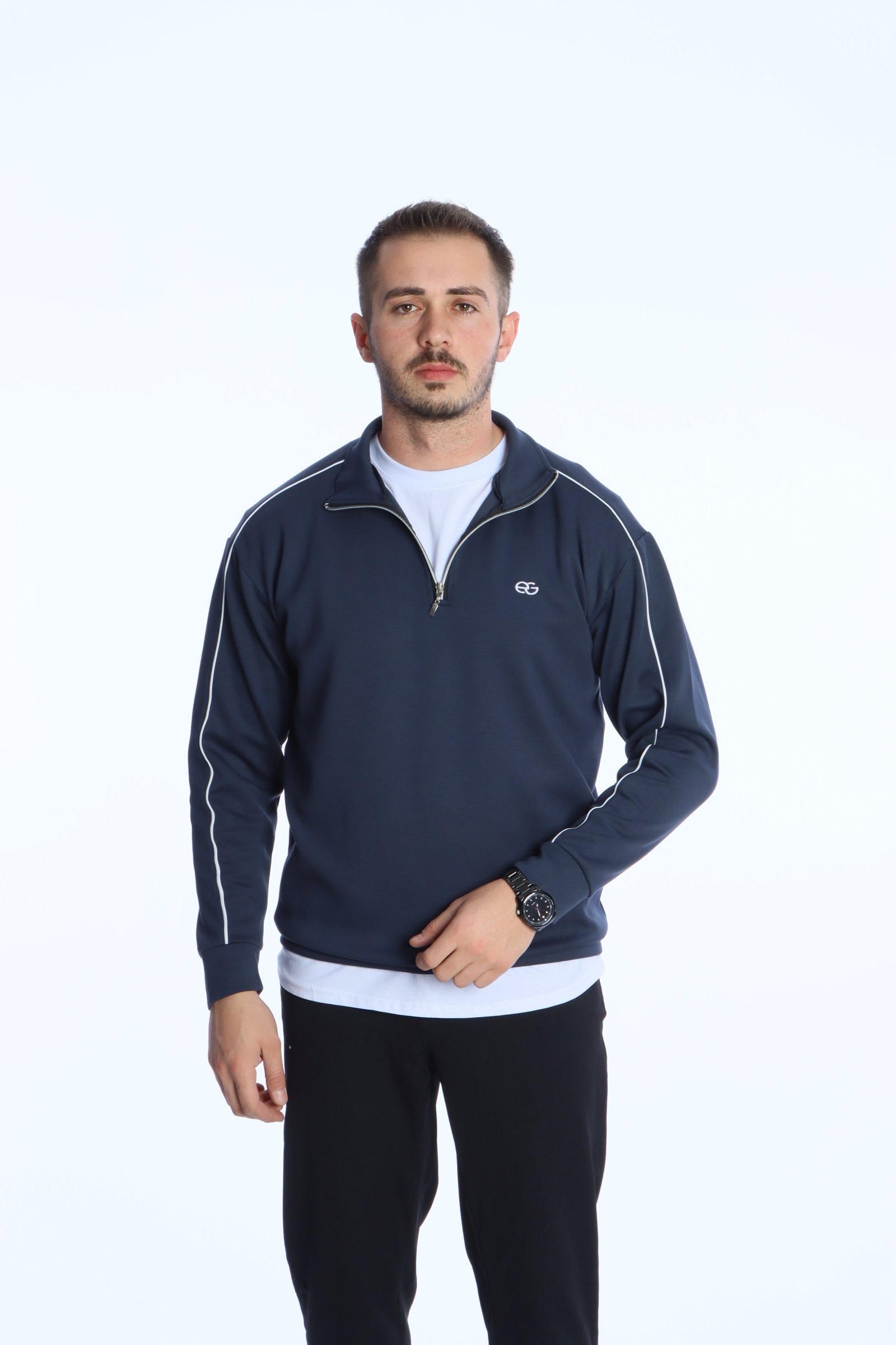 Eg38 Modal Yarım Fermuar Biyeli Sweat Füme