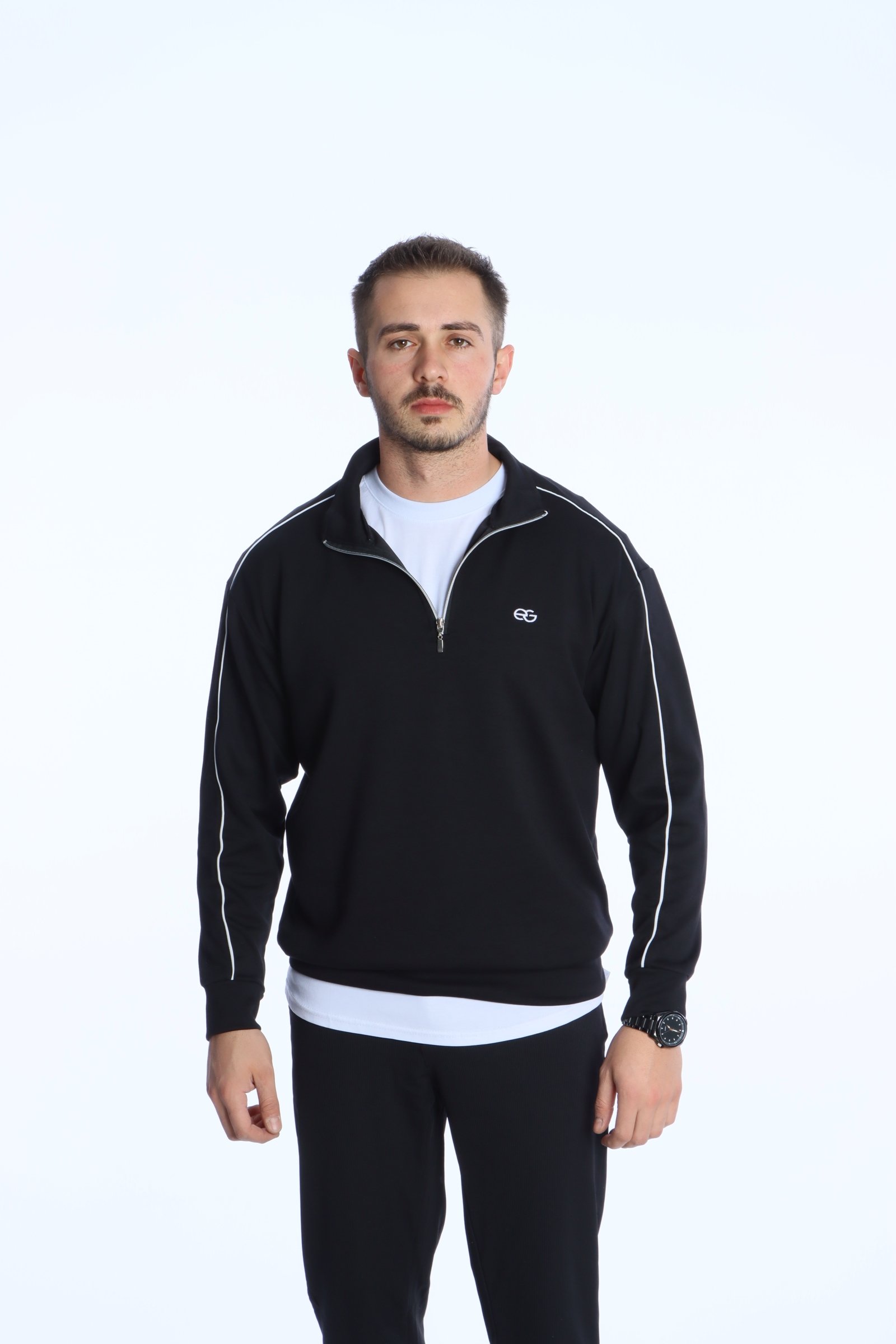 Eg38 Modal Yarım Fermuar Biyeli Sweat Siyah