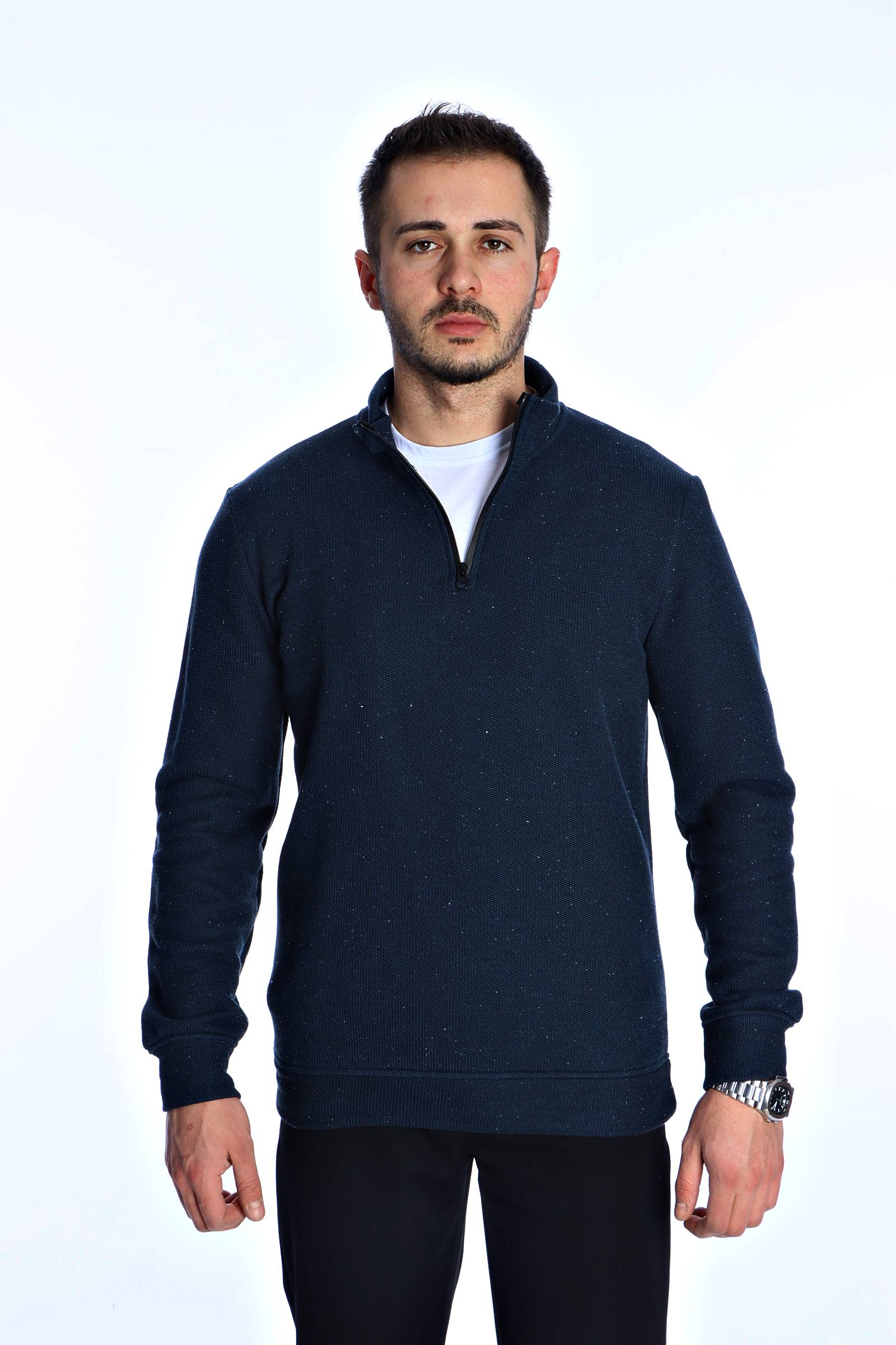 Eg38 Nopeli Şardonlu Yarım Fermuar Sweat Lacivert