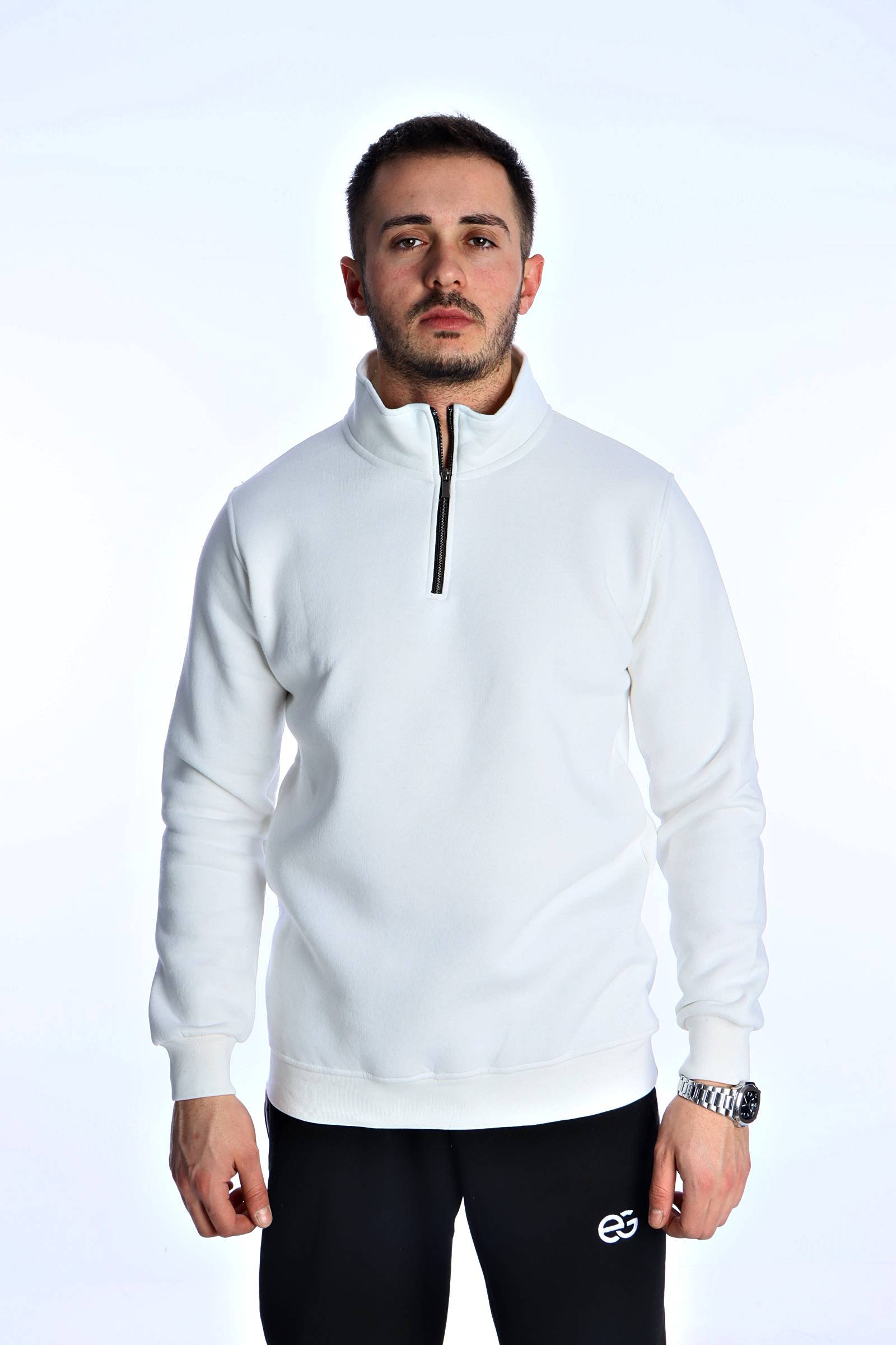 Eg38 Yarım Fermuar 3 İp Sweat İso Beyaz