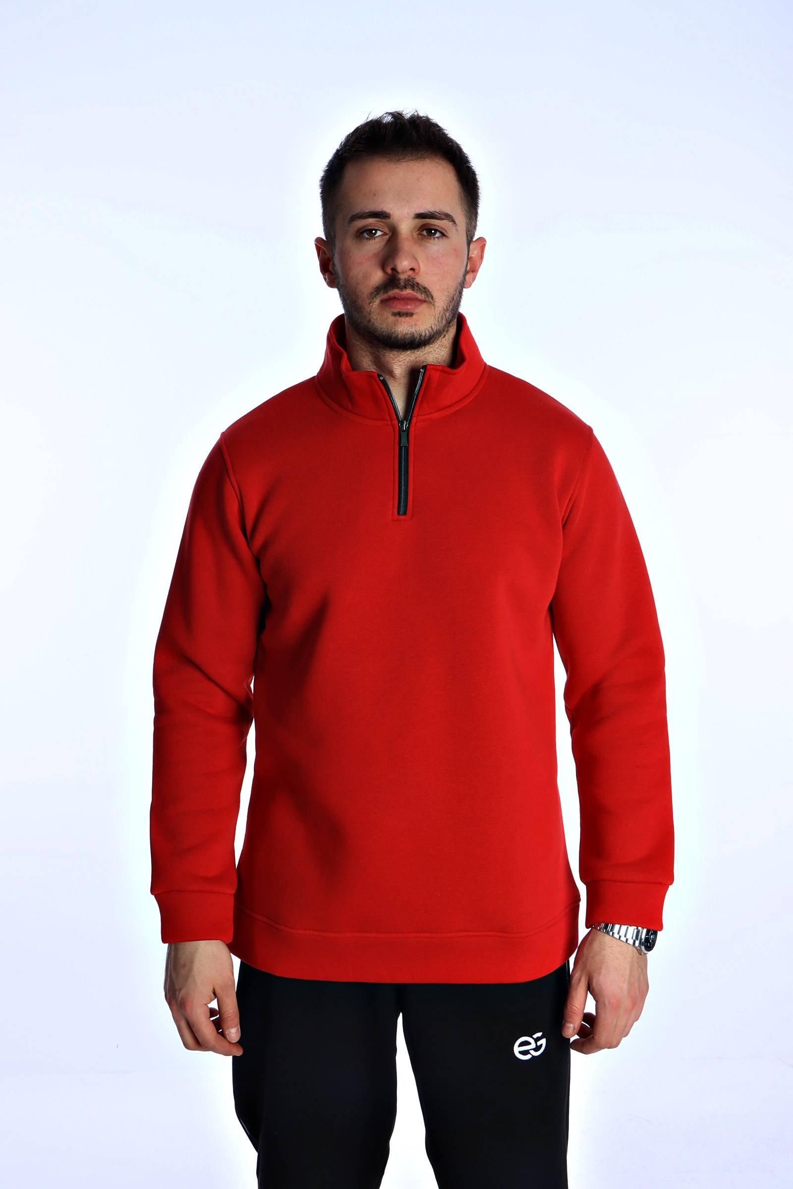 Eg38 Yarım Fermuar 3 İp Sweat İso Kırmızı