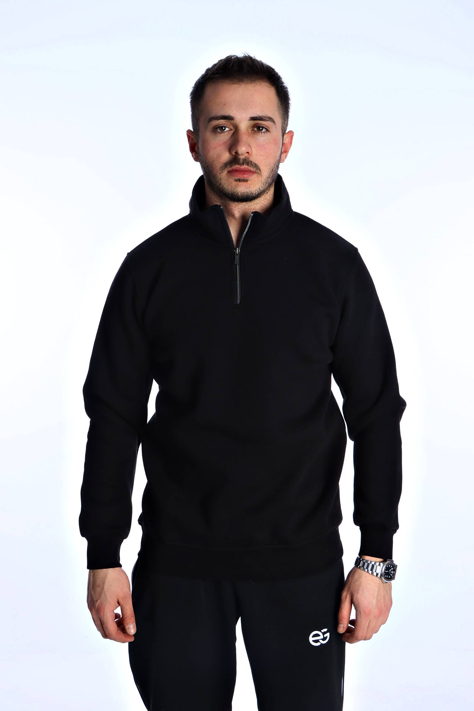 Eg38 Yarım Fermuar 3 İp Sweat İso Siyah