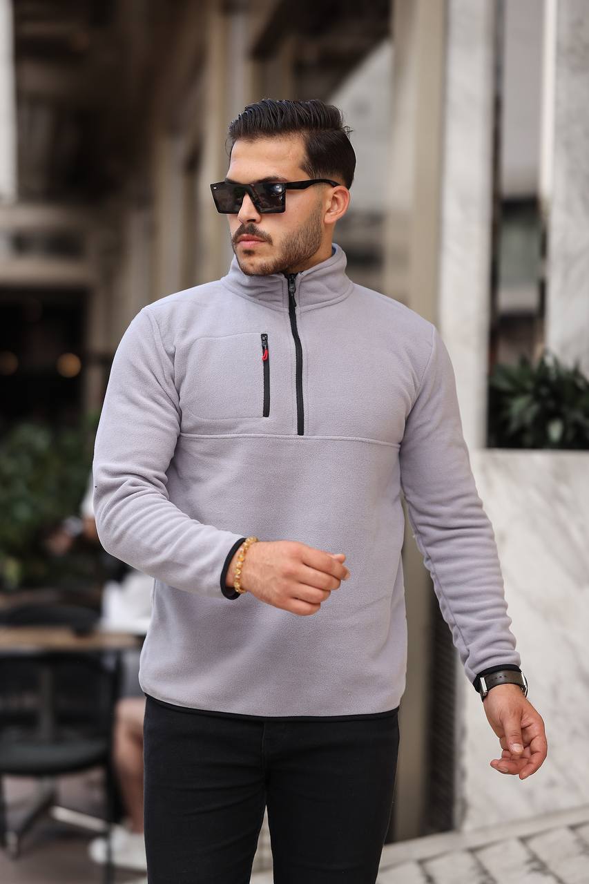 Eg38 Yarım Fermuar Polar Gri