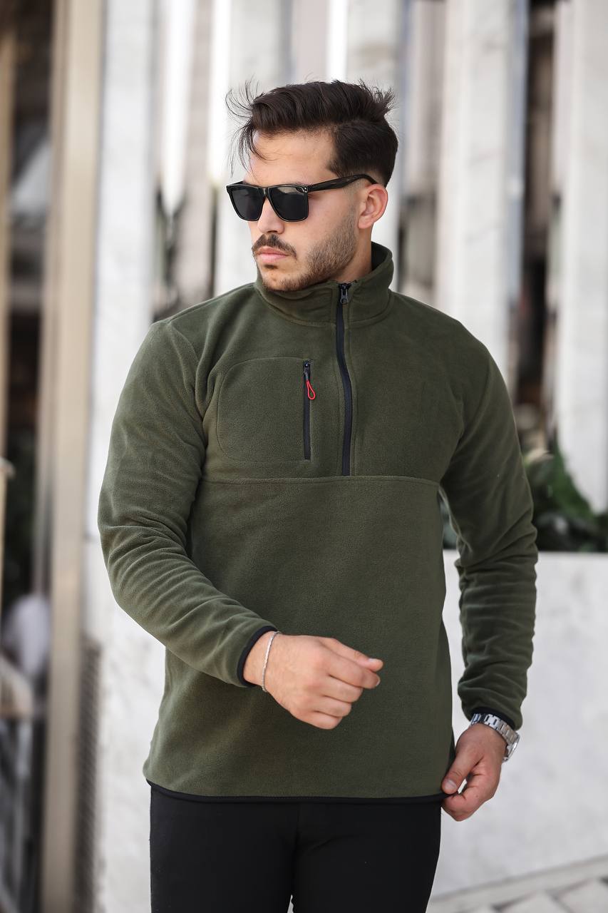 Eg38 Yarım Fermuar Polar Haki