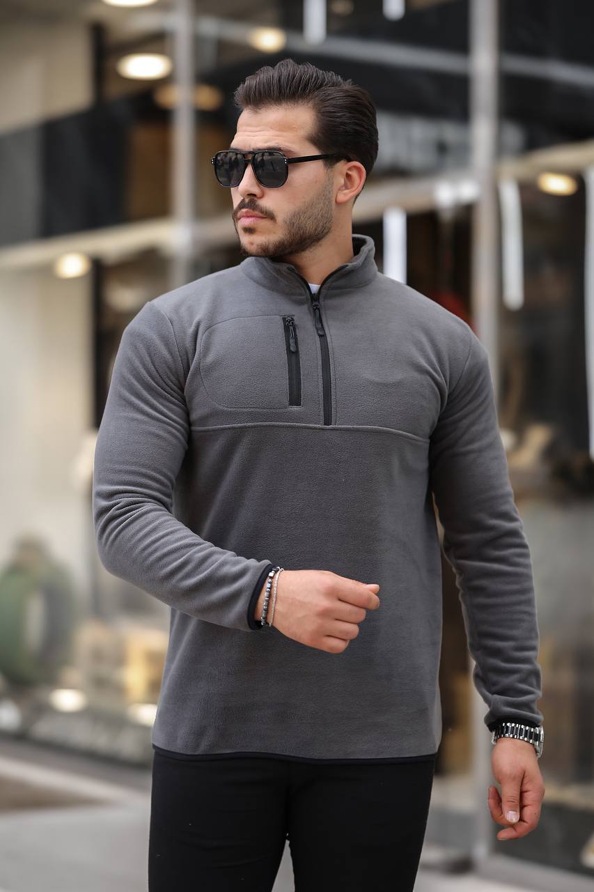 Eg38 Yarım Fermuar Polar Koyu Gri