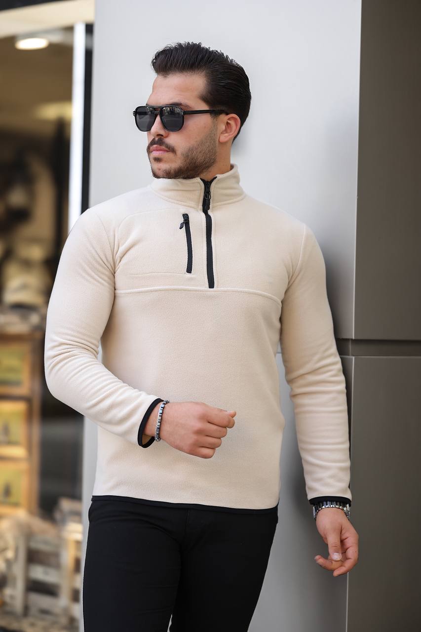 Eg38 Yarım Fermuar Polar Krem