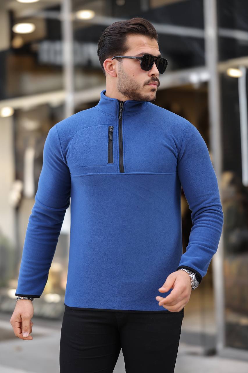 Eg38 Yarım Fermuar Polar Saks Mavi
