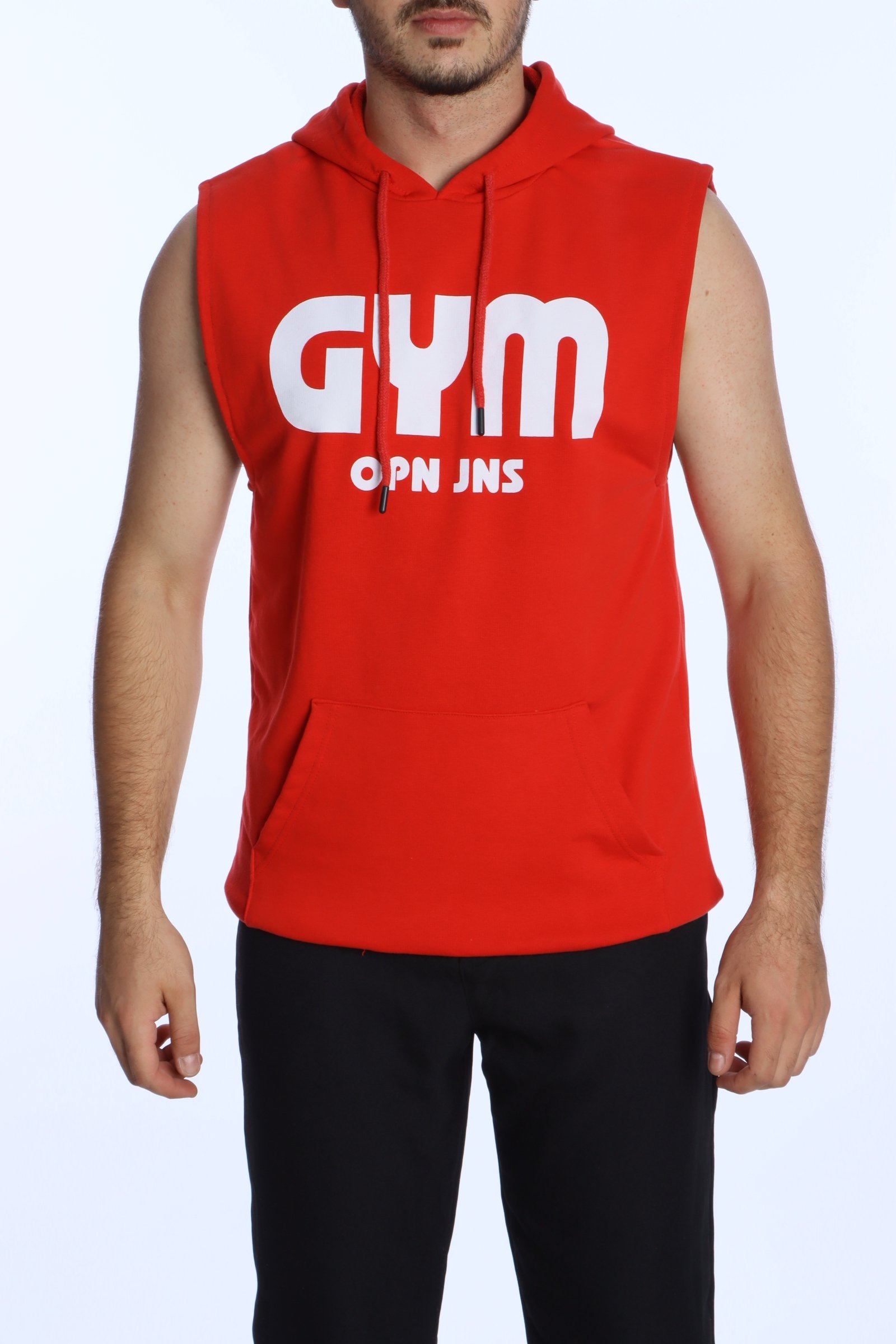 Kapşonlu Kolsuz Tişört Gym Kırmızı