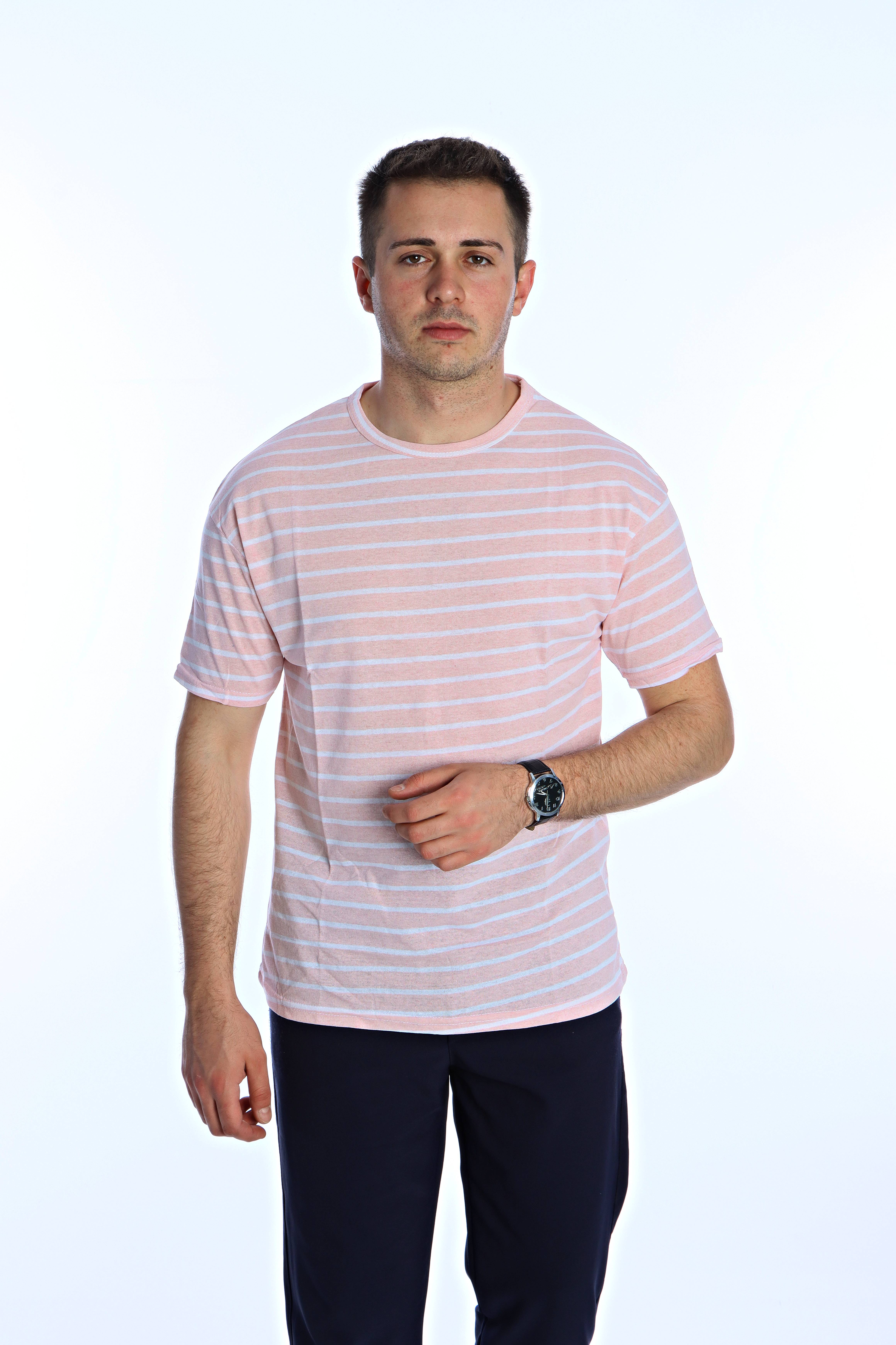 Kmp Çizgili Oversize Tişört Pembe
