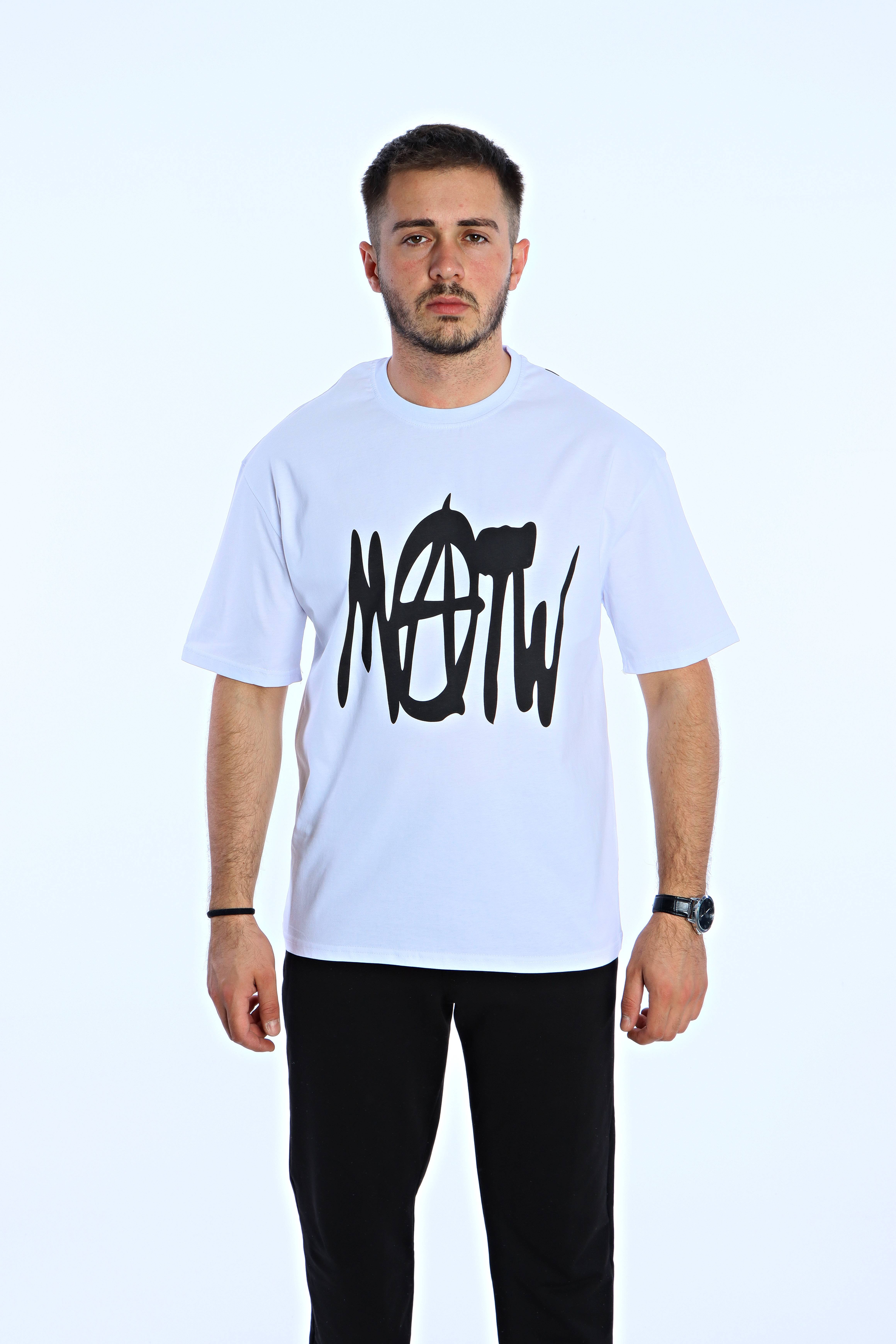 Now  Baskılı Oversize Tişört Beyaz