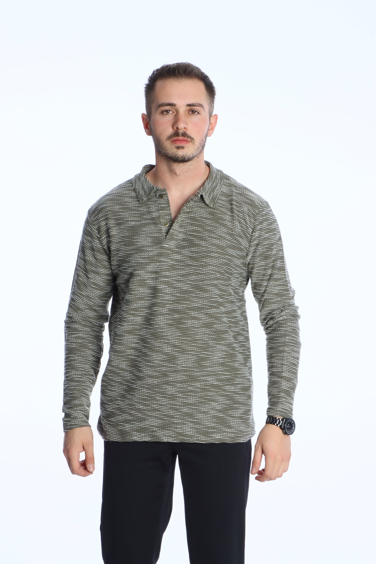Scd Flamlı Yakalı Sade Sweat Yeşil