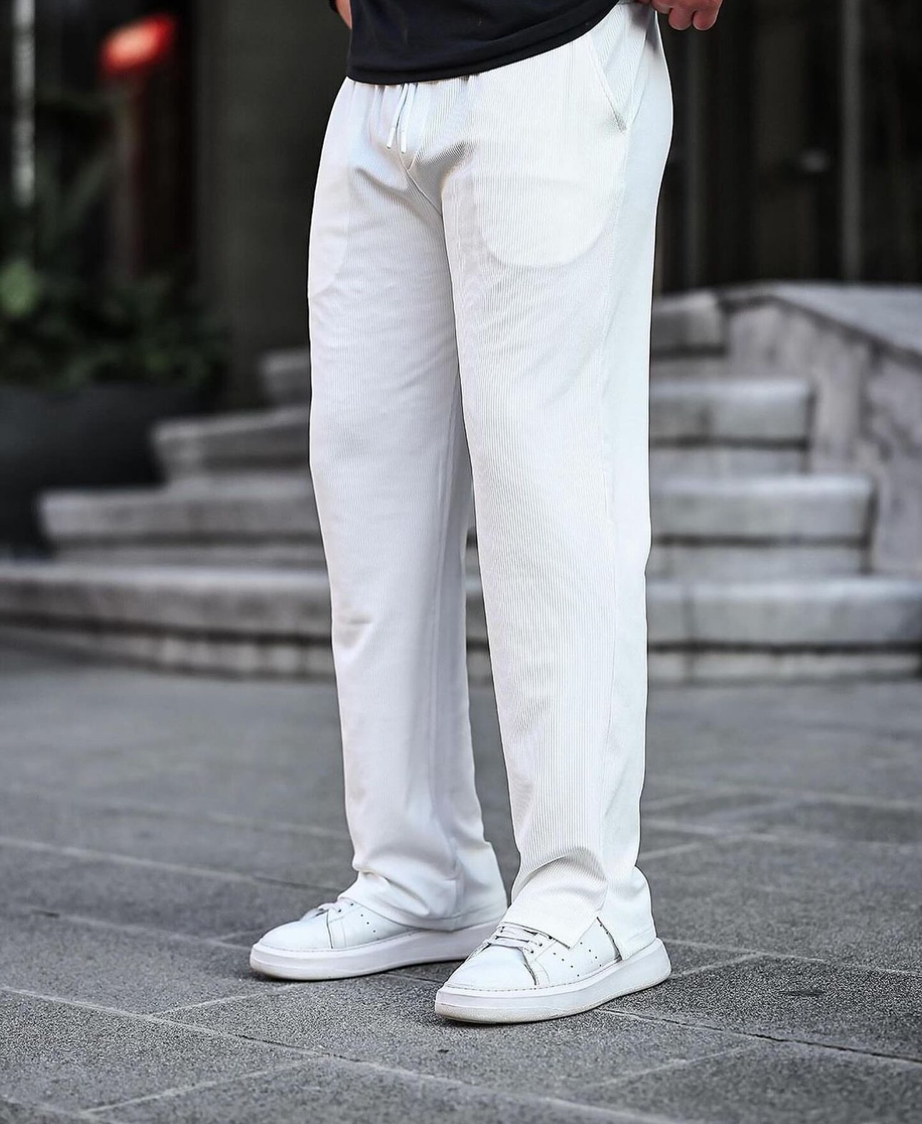 Tmb Fitilli Yırtmaçlı Baggy Eşofman Beyaz