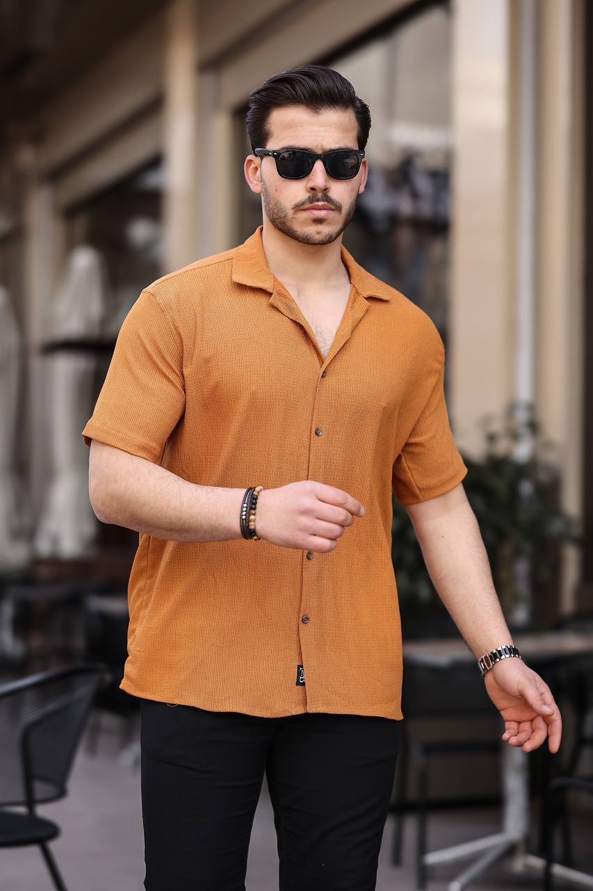 Tmb Kısa Kol Bürümcük Gömlek Kahve