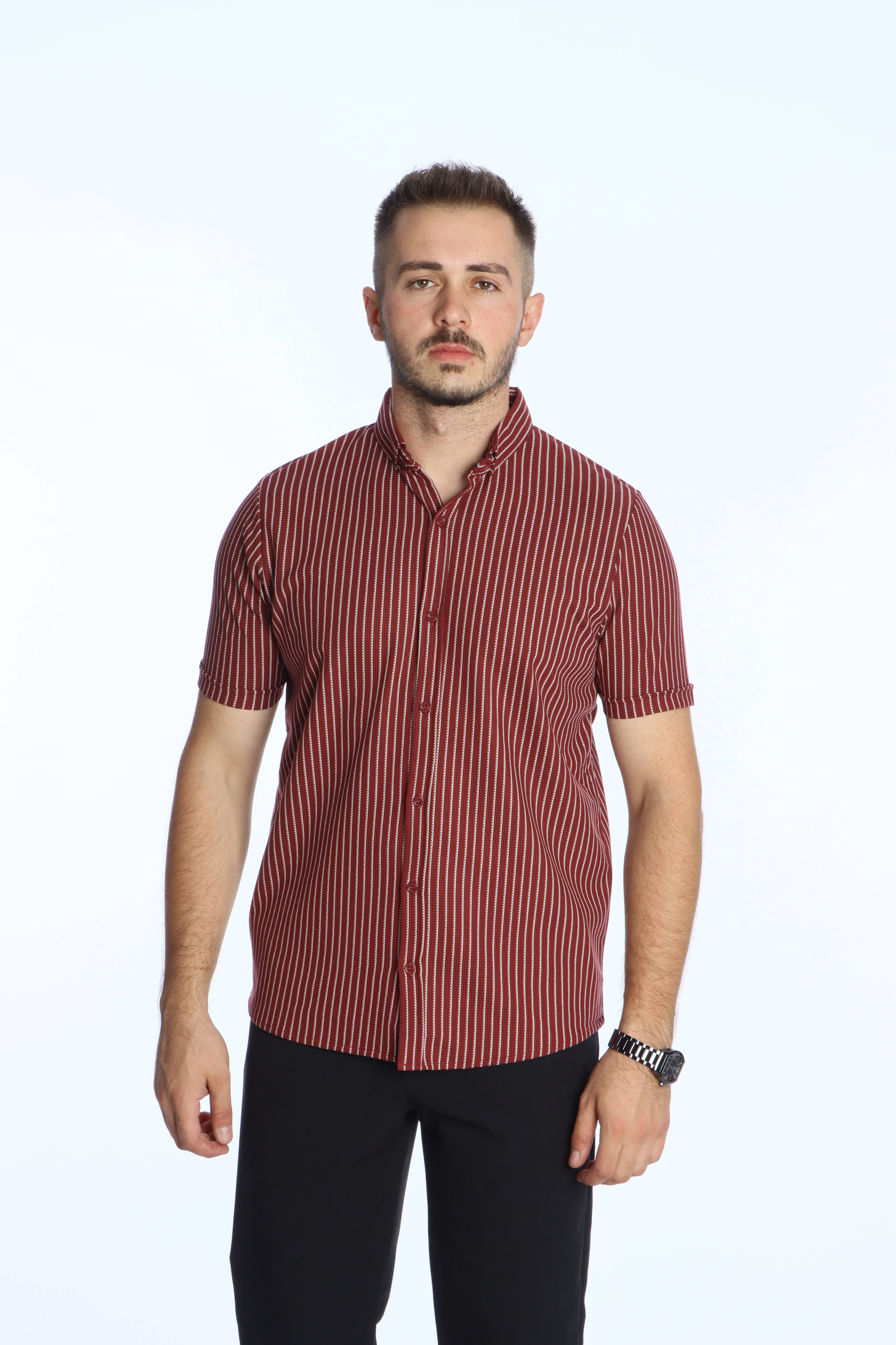 Use Club 1016 K.kol Çizgili Gömlek Bordo